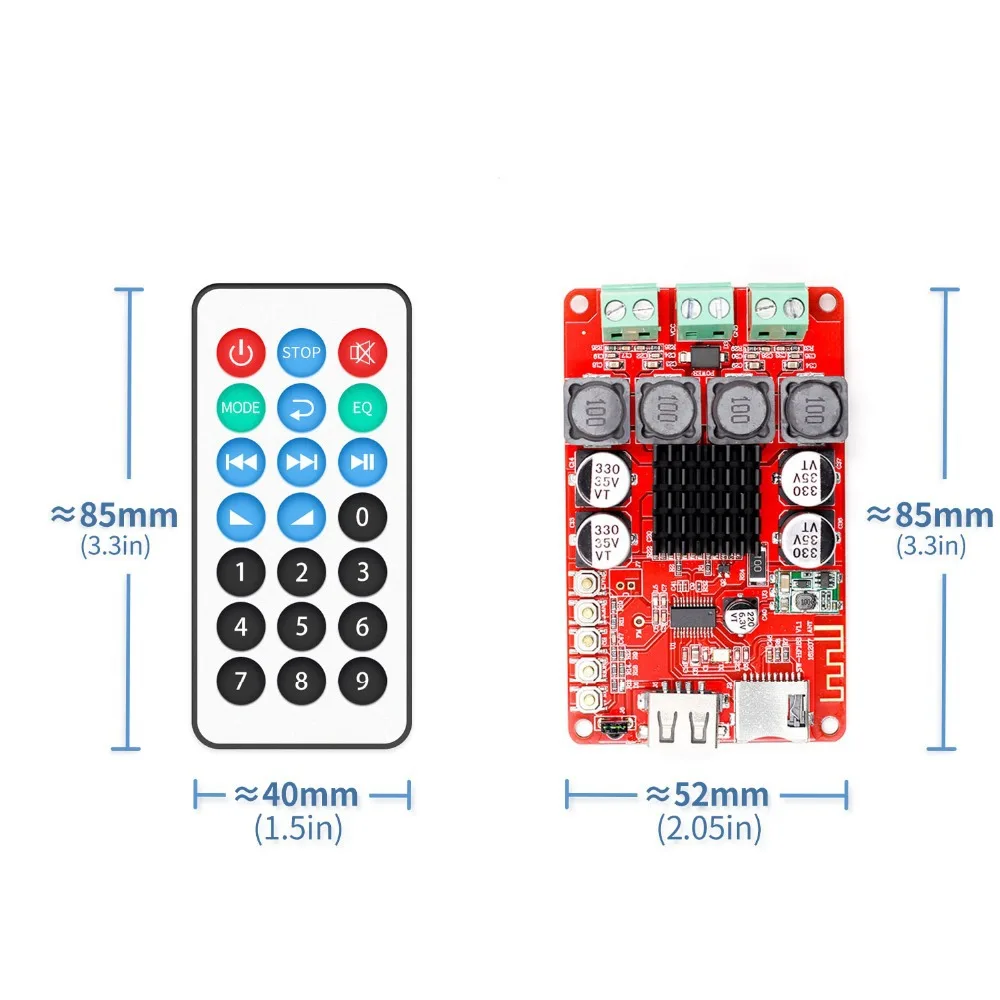 

VHM318 Bluetooth Receiver Board U Disk TF Card Decoding with Remote Control Digital Power Amplifier TPA3116 2x50w LGBOZI