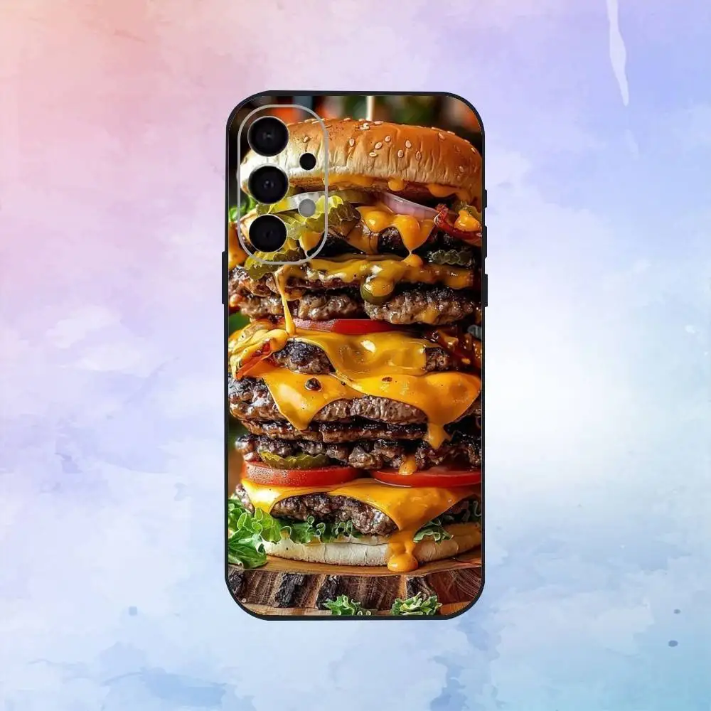 Вкусный, сочный большой гамбургерный чехол для телефона Samsung S25, S24, S21, S22, S23, S30, Ultra, S20, Plus, Fe, Lite, Note, 10,9,5G, черный чехол