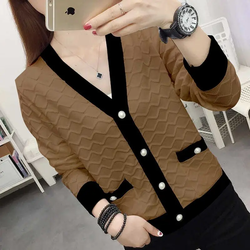 

Solid V-neck Women's Knitted Cardigan Sweater Single Breasted Loose 2024 Autumn New Fashion Top B176