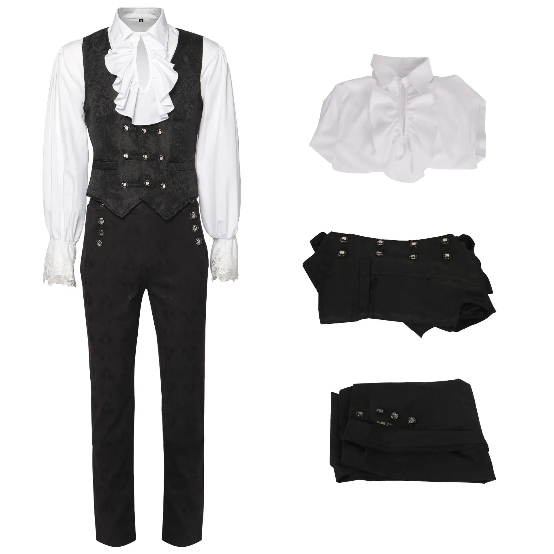 

Medieval Victorian Edwardian Prince Cosplay Costume Set Steampunk Renaissance Shirt Vest Gothic Leather Trouser Halloween outfit
