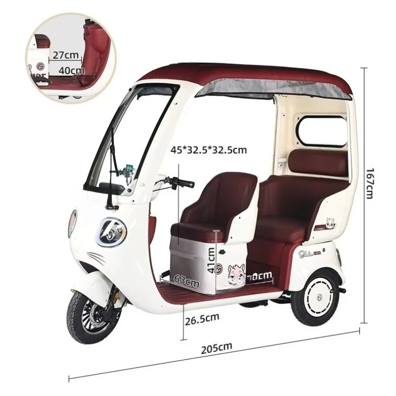 3-Person 60v electric tricycle 3-wheel bicycle with open body EEC certified household freight passenger car