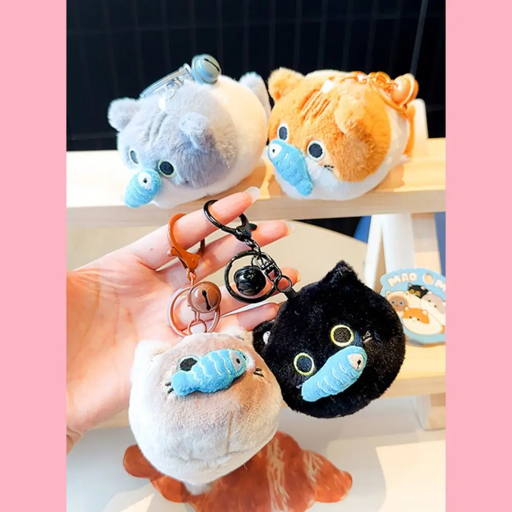 Recheado comer peixe gato pull-out brinquedos trinket saco charme gato pull-out brinquedo chaveiro criativo kawaii pelúcia comer peixe gato chaveiro