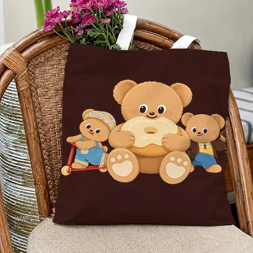 Cute Character Butter Bear Storage Bags Eco Canvas Tote Odorless Reusable Double Print Shopping Bag