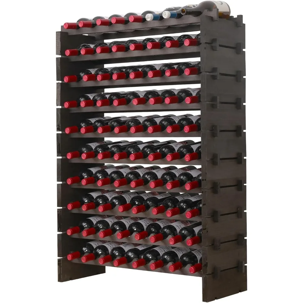 Madeira Autoportante Wine Rack Gabinete para Piso, Armazenamento Empilhável, Porta Garrafa De Vinho, 80 Garrafas