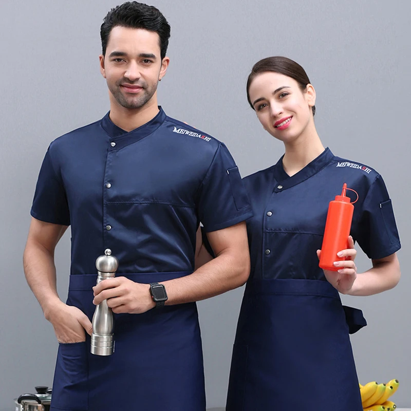 Hotel Uniform Set Groothandel Mannen Keuken Jas Restaurant Korte Mouwen Chef Jas Zomer Dunne Ademende Koken Kleding Schort kok kleding  chef jacket  koks kleding  horeca jasje