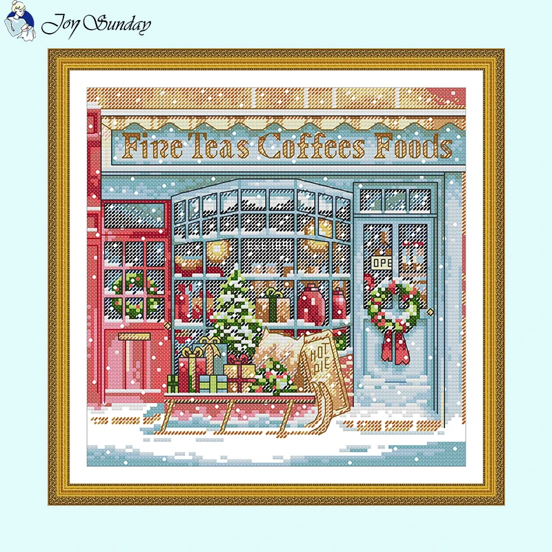 Christmas Shop Series Zestawy do haftu krzyżykowego 14ct 16ct 11ct Zestaw do szycia nici z nadrukiem DIY Home Decor