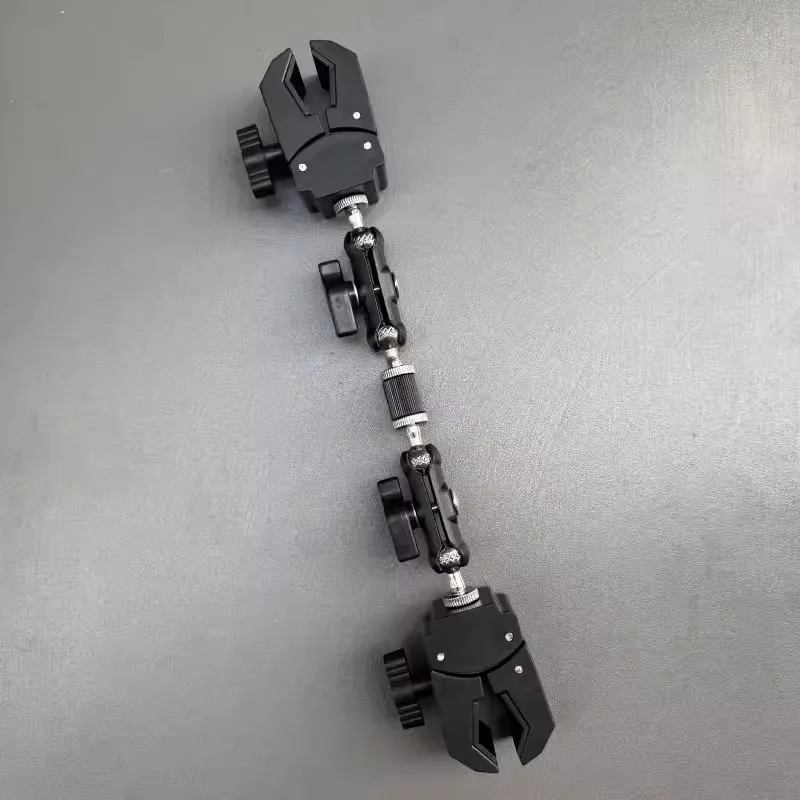 

360-Degree Adjustable Double-Head Clamp Metal Selfie Stick Holder for Bicycle Riding Circular Pipe Fixing Pod Light