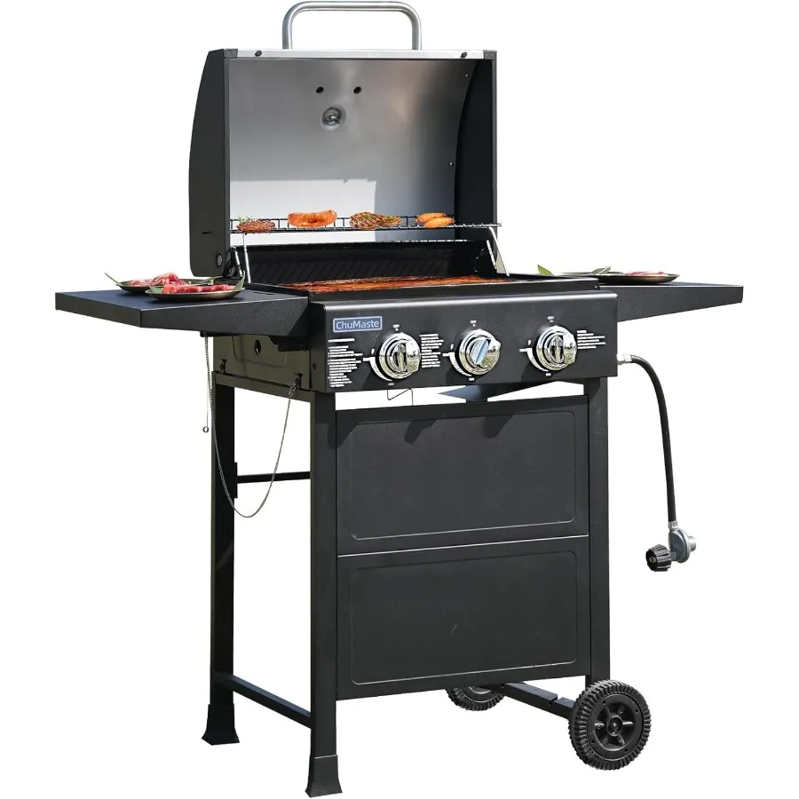 

Гриль-пропан, 3-конфорочные газовые уличные грили со встроенным термометром для использования в патио, идеально подходят для небольших встреч и приготовления пищи на открытом воздухе