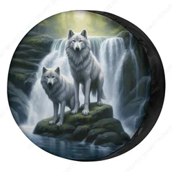 Wolf Waterfall Spare Tire Cover For Rv Trailer Suv Truck And Many Vehicle, Wheel Covers Sun Protector Waterproof