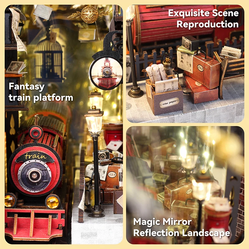 DIY木製ブックヌックフィギュアミニチュア人形の家ブックエンドライトブックシェルフインサート友人へのクリスマスプレゼント家の装飾クラフト