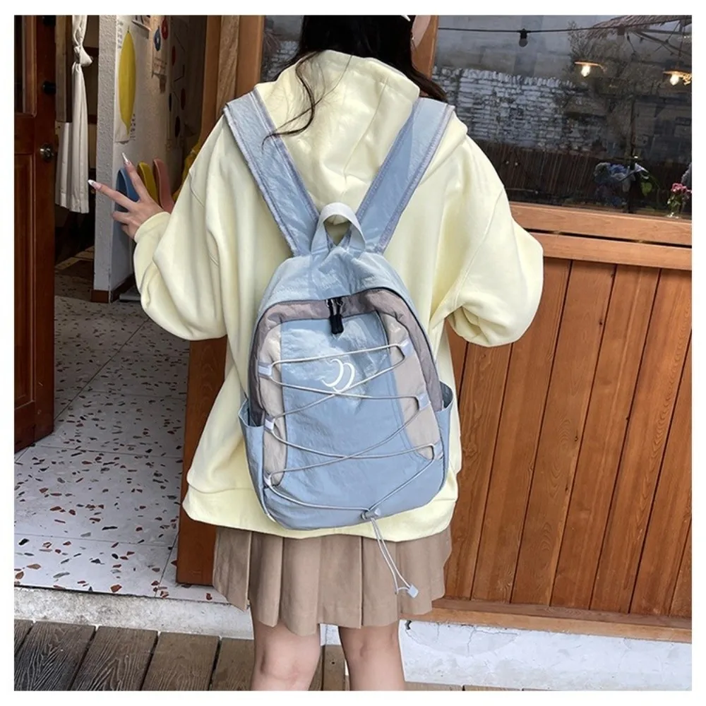 Streetwear Vintage Patchwork Backpack Patchwork Design Contrast Color Travel Backpack Japanese Style Versatile Student Schoolbag