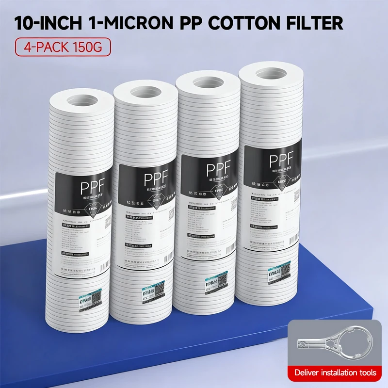4개입 정수기 필터 카트리지 범용 10인치 PP 코튼 1미크론 필터 순수 정수기 전처리 필터에 적합
