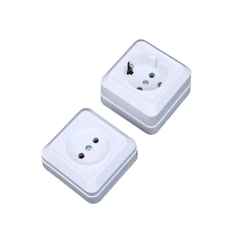 1 Buah Stopkontak Listrik Standar EU 10A, Soket Daya Permukaan Vintage dengan Ground, Steker Soket Dinding Plastik Tahan Api