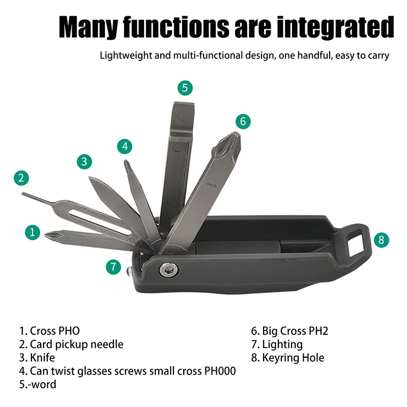 5 In 1 Multifunctional Convenient Folding Tool Stainless Steel Combination Tool Household Card Pin Screw Tool Card