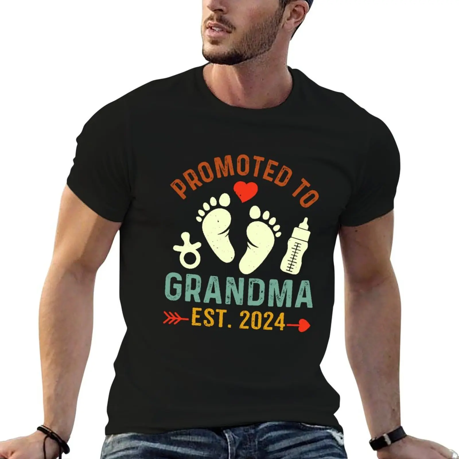 Promoted to Grandma est. 2024 Grandparents Baby Announcement T-Shirt blue archive summer tops heavy weight t shirts for men