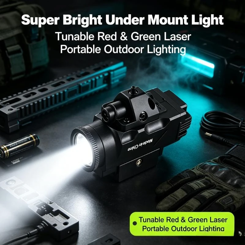 Super Bright Under Mount Light, Equipped with Tunable Red and Green Laser, Portable Lighting Parts for Outdoor Use