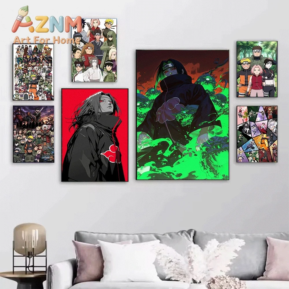 Anime Naruto Canvas Wall Art Naruto Birthday Celebration Group Characters Poster Unframed Canvas Painting Bedroom Living Room