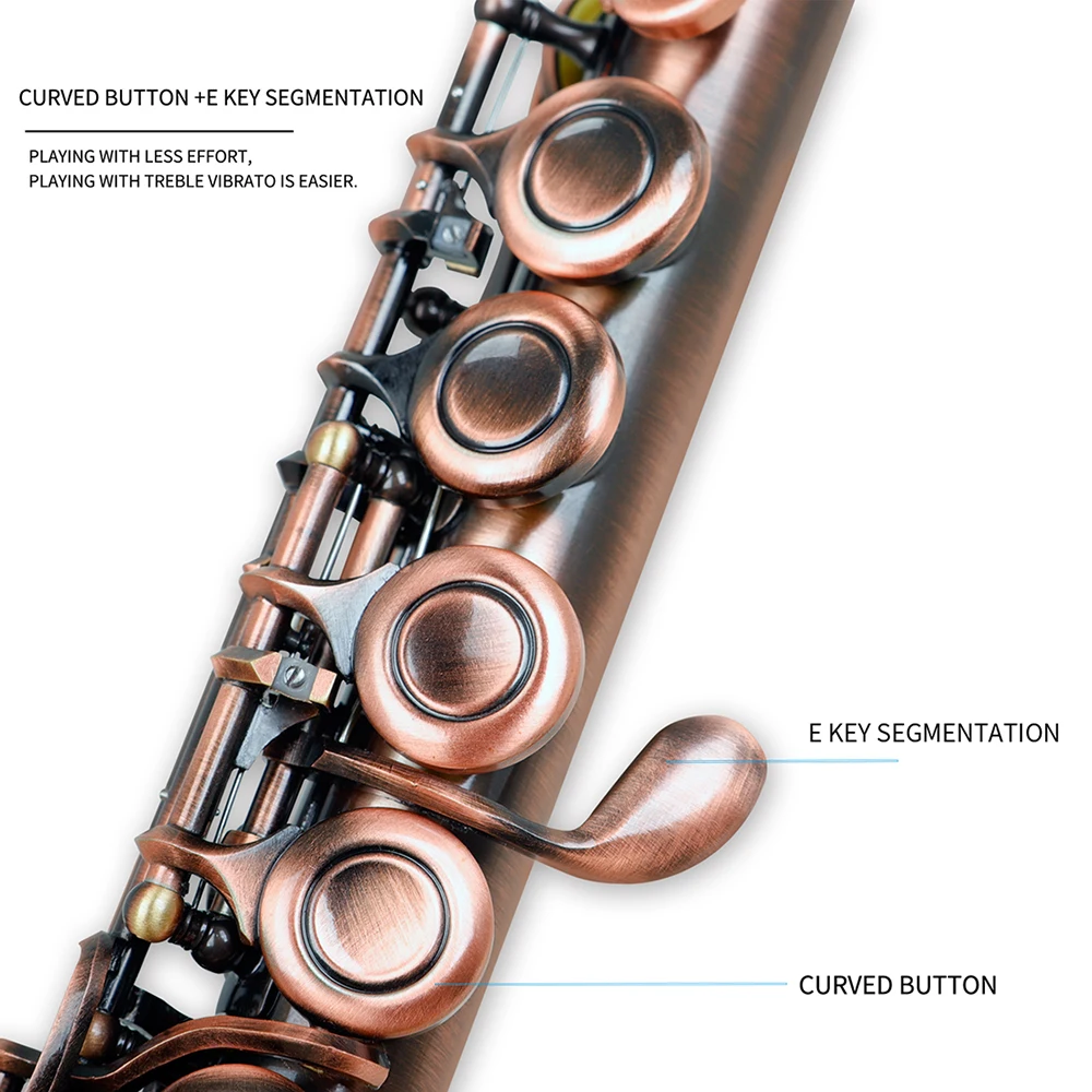 M MBAT Flute In C With 16 Closed Holes Transverse Flute With Attachments Professional Woodwind Instrument For Music Lovers