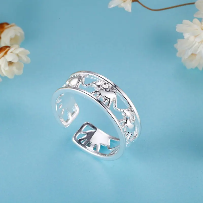 New fine fashion 925 Sterling Silver Elephant Rings for Women adjustable Wedding happy Party Gift  Street all-match jewelry