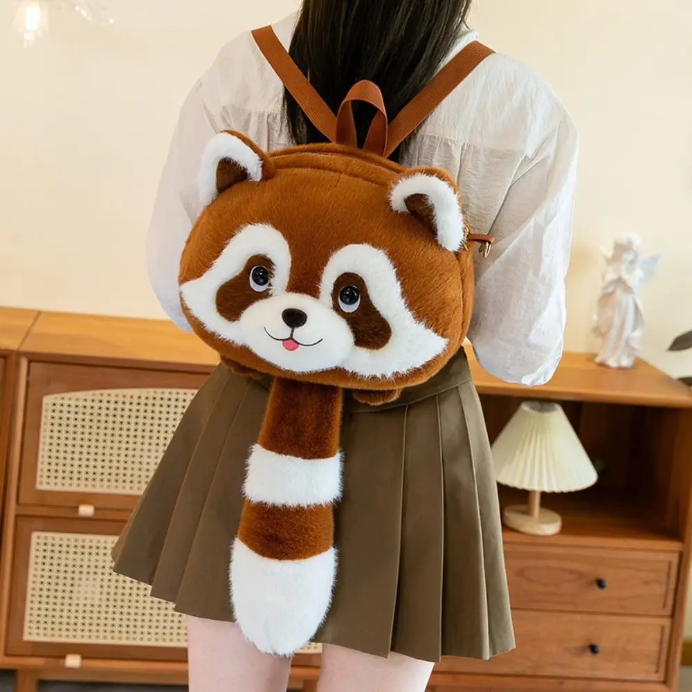 Casual Fur Plush Raccoon Backpack Soft Kawaii Animals Raccoon Bag Creative Cartoon Animal Raccoon Shoulder Bag Zoo Gift