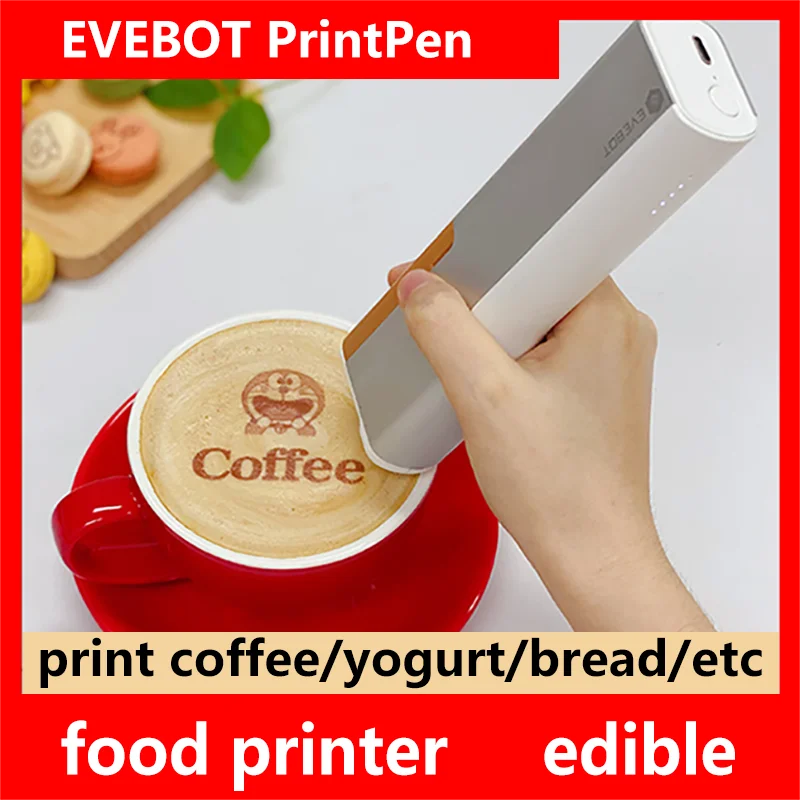 EVEBOT プリントペン 食品専用ハンドヘルドプリンター パン コーヒー