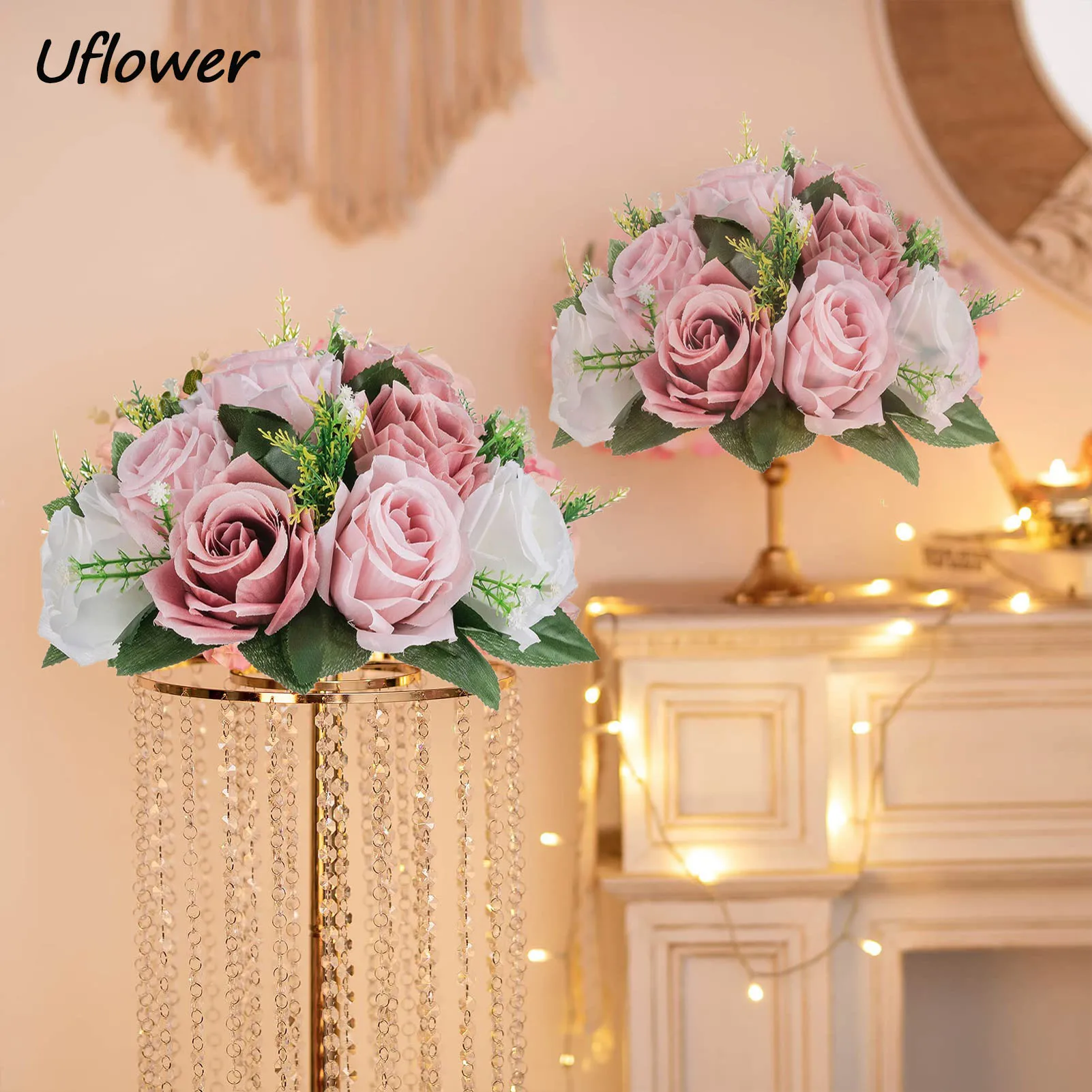 1 pieza de bola de flores artificiales, Base verde de plástico, centros de mesa de tela de seda para decoración de boda, fiesta, camino, ramos de flores de plomo