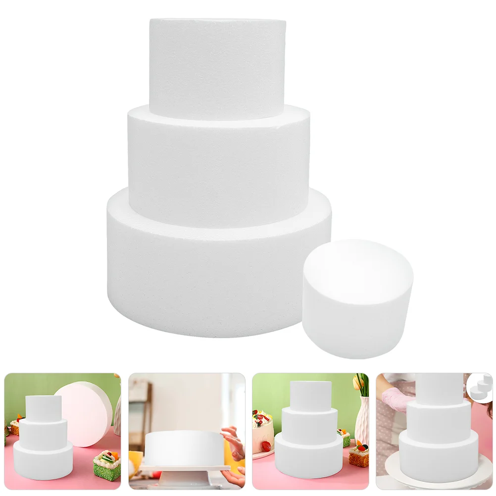 

3PCS Mold Foam Dummies 6 8 10 Inch Diameter 15 20 25cm x 10cm Height Reusable Bakery Display Dummy Model Decorating Tool Fake