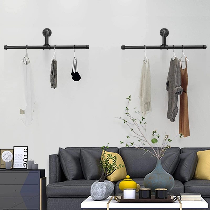 

Industrial Pipe Clothes Rack Floating DIY Wall Mounted, Heavy Duty Clothing Rod, Metal Garment Bar Space-Saving Hanging