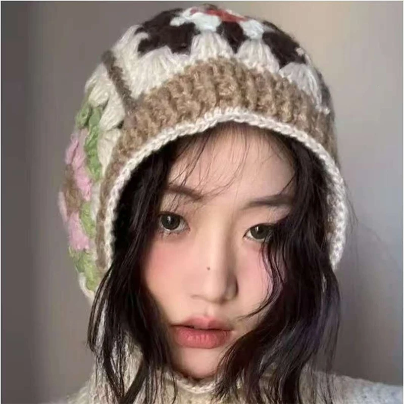 Winter Handmade Crochet Knitted Balaclava Hat Warm Windproof Multifunctional Hooded Scarf Beanie Cap Neck Warmer for Daily Wear