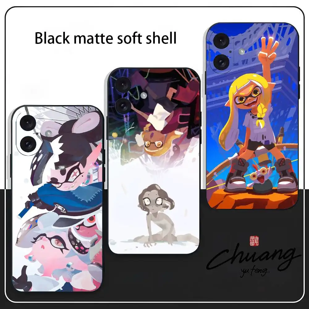

Game S-Splatoon Cartoon Phone Case Stylish Black Matte TPU Case For 11-16. Anti-slip And Wear-resistant