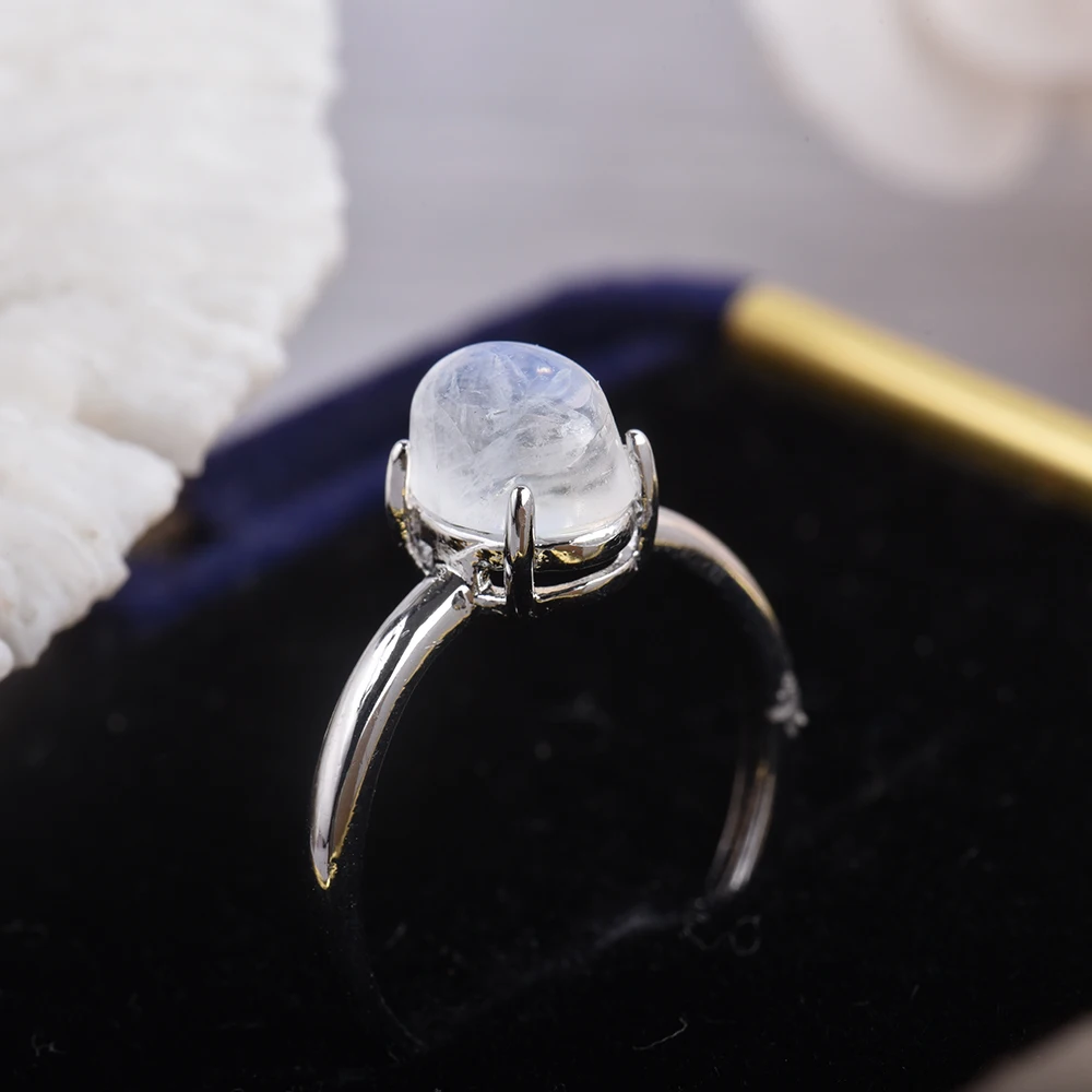 ITSMOS Moonstone Classic Rings Luxury Natural Gemstone Four Claws Band Jewelry Crystals Oval for Womens Lover Rings Gift