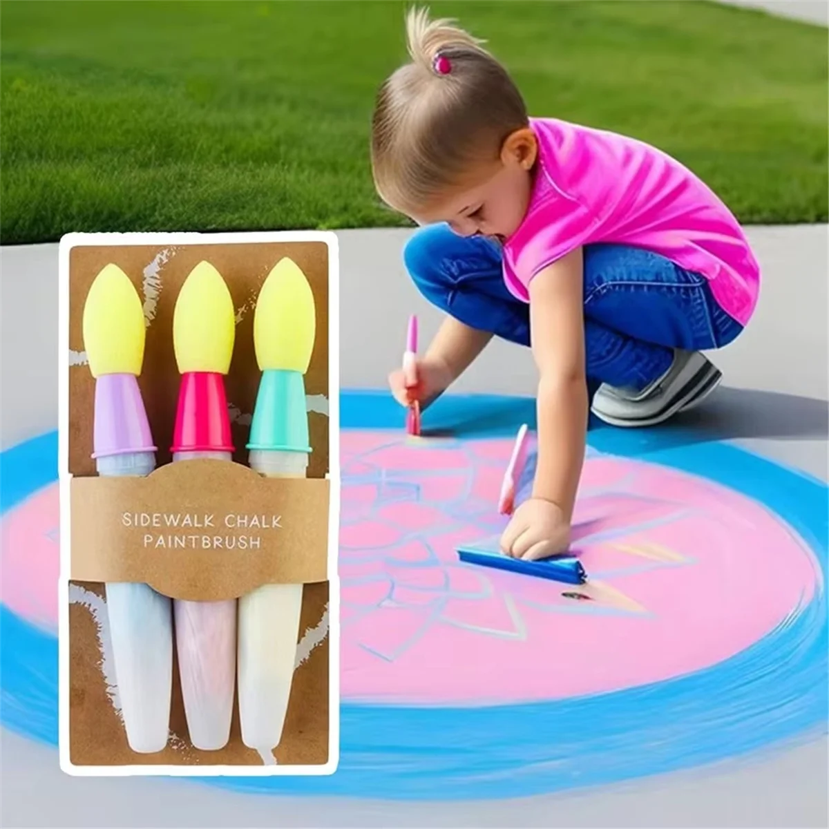 AB51 세척 가능한 보도 분필 페인트 브러시 세트 폼 브러시 헤드가있는 부드러운 분필 페인트 스틱 어린이 선물 어린이 페인트 브러시