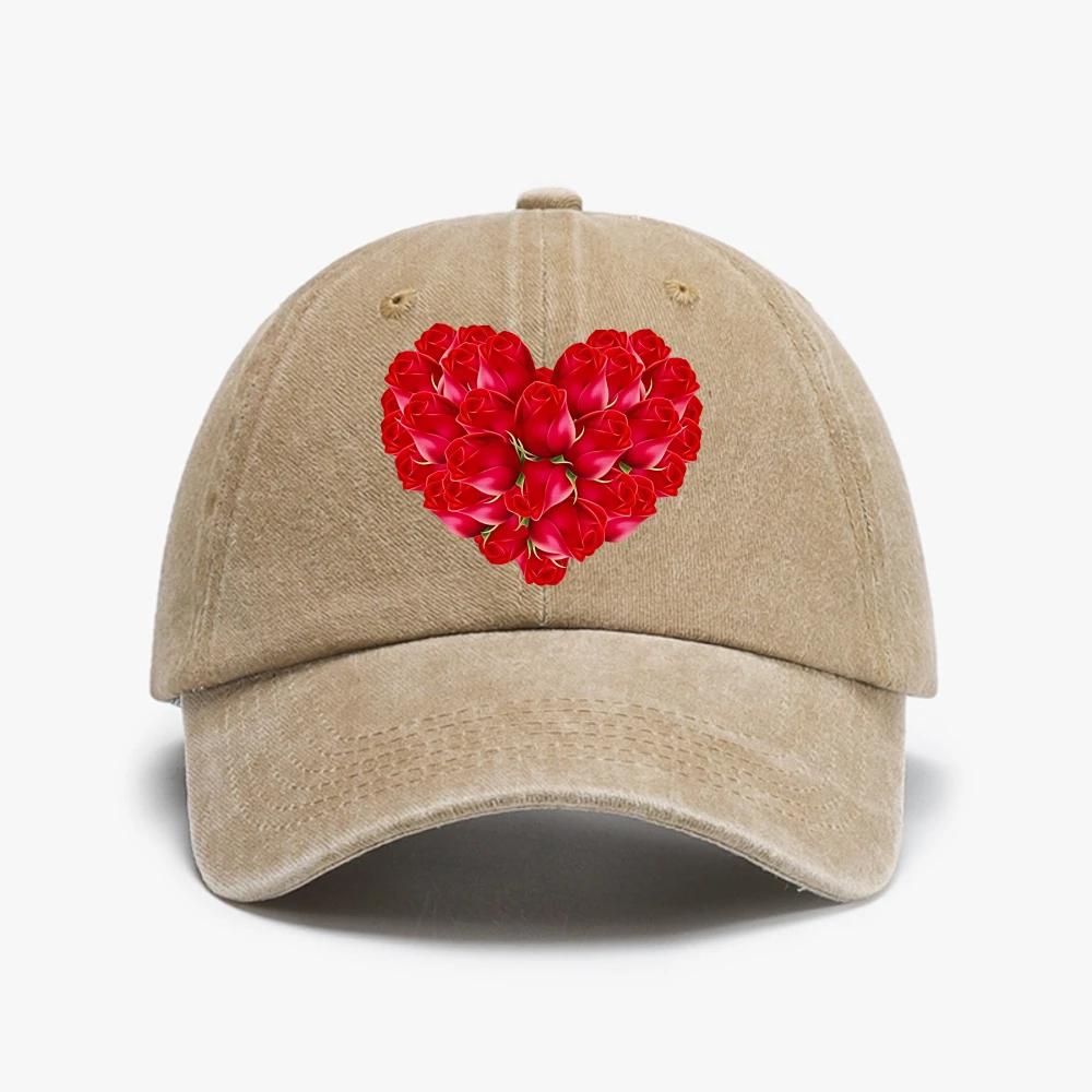 Love Flower rose Baseball Cap Fashion couple rose love printed Washed hat Adjustable Four Seasons cowboy Soft Top hats