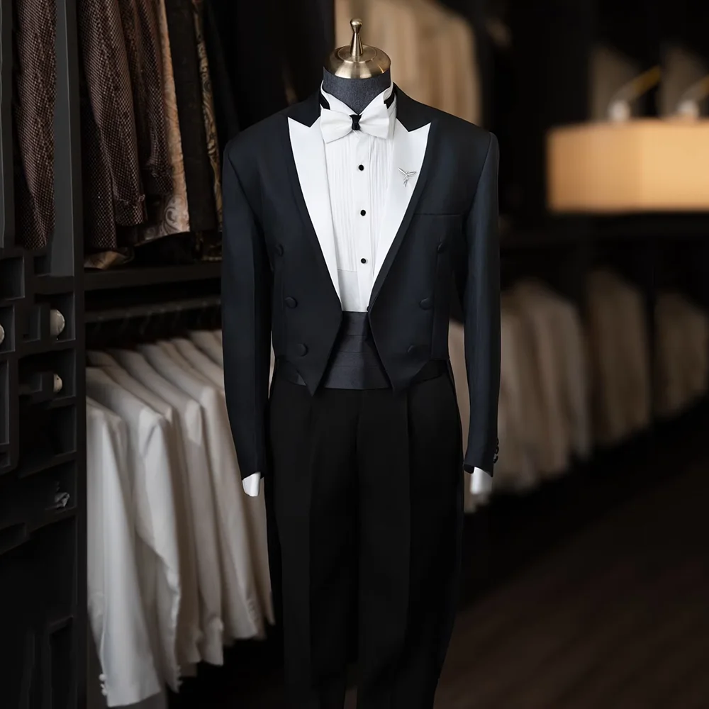 Black Double Breasted 2 Pieces Men's Suit Wedding Tuxedo Slim Fit Luxury Peak Lapel Suits for Men Business Formal Groom Wear
