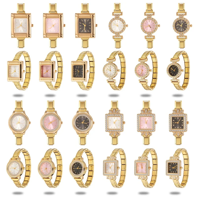 Women Men's Round Square Shape High Quality Stainless Steel Shiny Watch Bracelet 9MM DIY Italian Charm Y2K Watch Bangle Jewelry