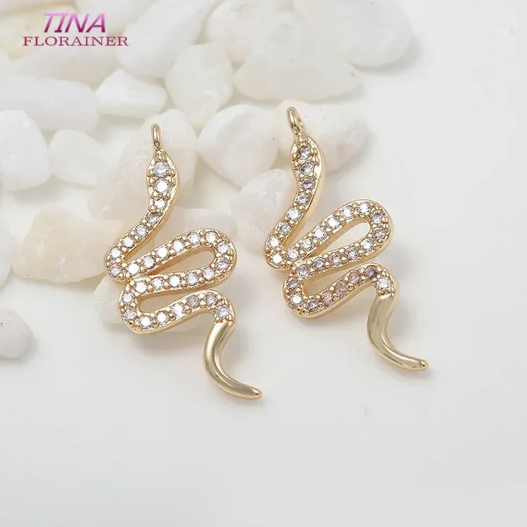 10*22MM DIY Jewelry Accessories 14K Gold Color Copper Zircon Snake Pendant Charms For Necklace Earrings Jewellery Making