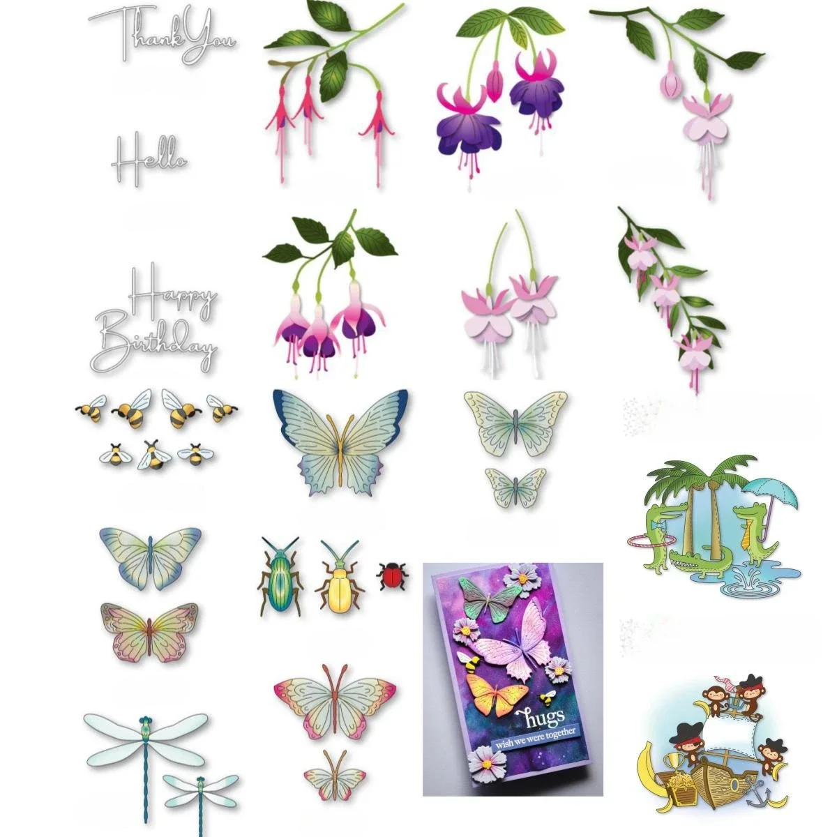 

Fuchsia Buds Stem Branch Butterfly Insect Metal Cutting Dies Hot Foil for DIY Decor Scrapbook Paper Card Craft