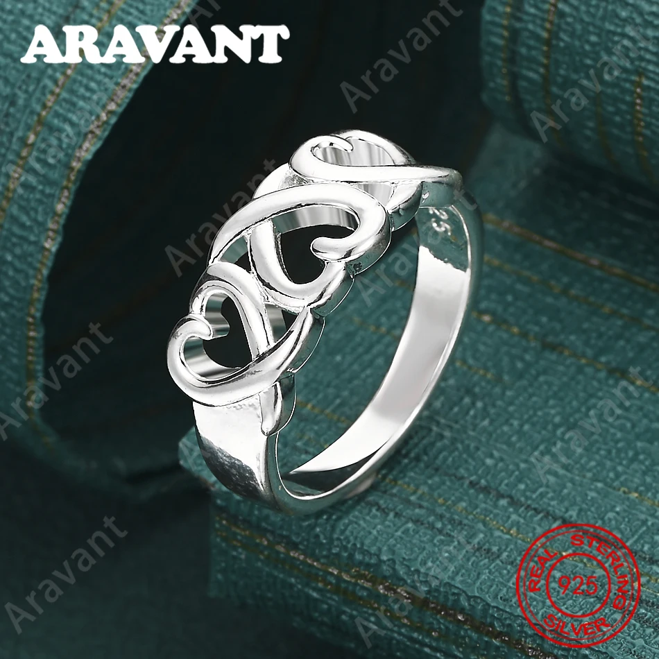 

Кольца из стерлингового серебра 925 пробы с тремя сердечками, размеры 6-10, уникальный подарок для женщин, универсальные украшения для особых случаев