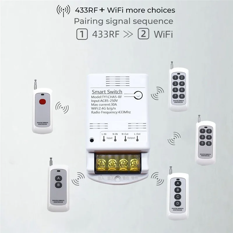 ABZW 4000W 30A Wifi relé de interruptor Tuya Smartlife APP 433Mhz módulo receptor RF AC 85-250V 220V disyuntor de automatización del hogar