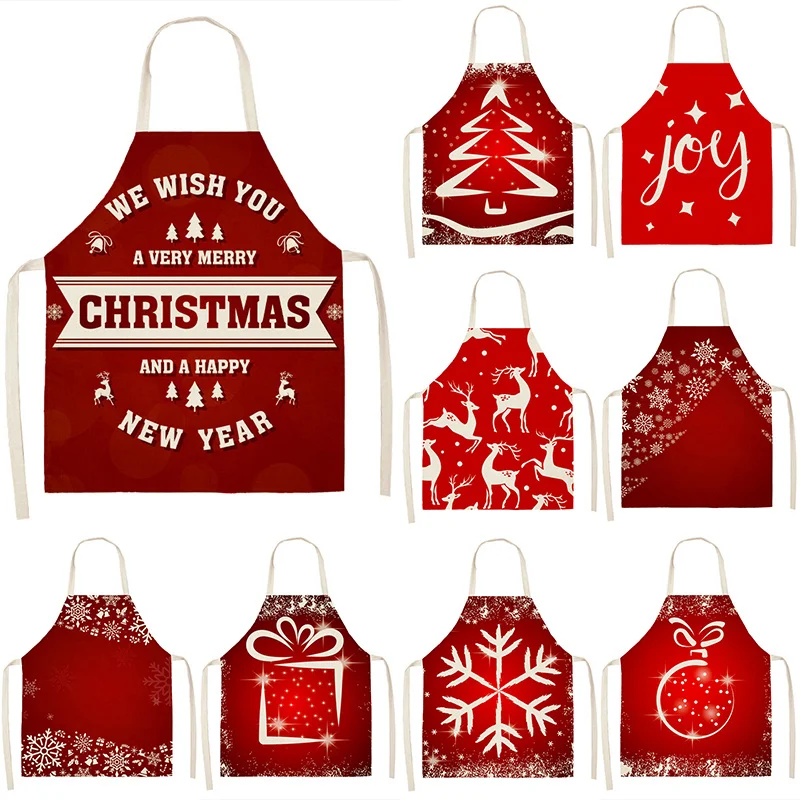 Christmas deer tree red gift pattern cleaning apron home cooking kitchen  chef adult