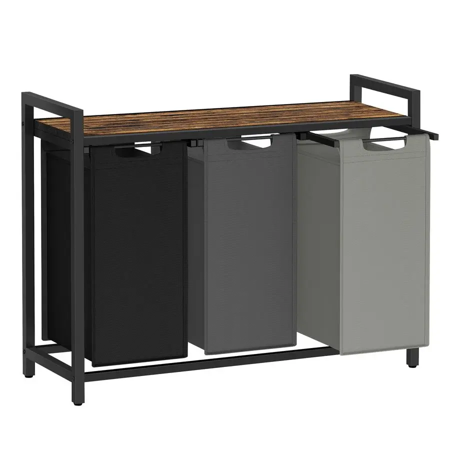 

Laundry Hamper, Laundry Basket, Laundry Sorter with 3 PullOut and Removable Bags, Shelf, Metal Frame, 3 x 10.6 Gallons 40 L, 36.