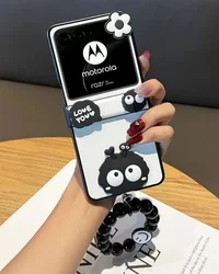 Korean Kawaii Flower Coal Ball Beads Bracelet Chain Phone Case For Motorola Razr 40Ultra Razr 60 50 Ultra Razr 2024 2025 Funda