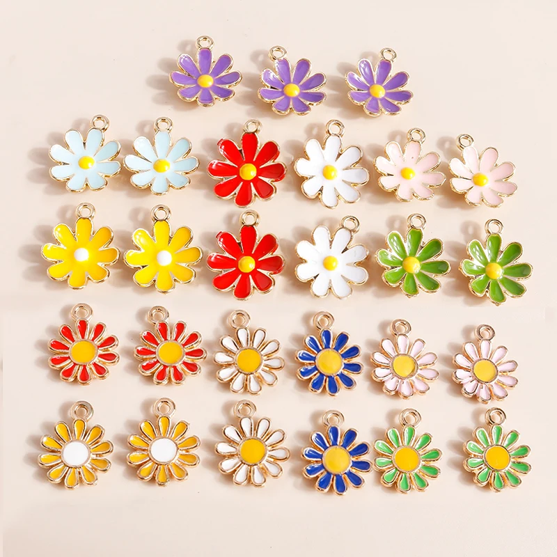 Leslie 10pcs 18*15mm Enamel Daisy Flowers Charms for Jewelry Making diy Flower Pendant Necklace Earrings Making Accessories