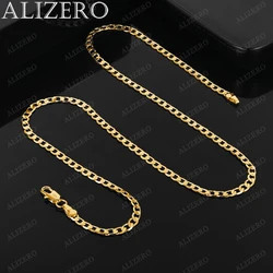 ALIZERO 18K Gold Necklace 18-30 Inch 4mm Side Chain Necklace For Women Men Fashion Wedding Party Fine Jewelry Gifts