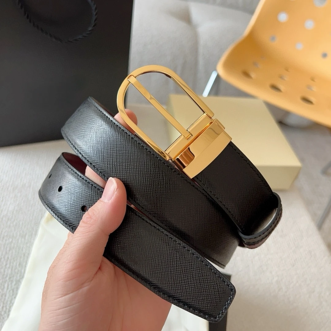 Luxury Brand Men's Reversible Cross‑Grain Belt Rotatable D Pin Buckle Black Wine Red Dual‑Sided Business Formal Waist Strap