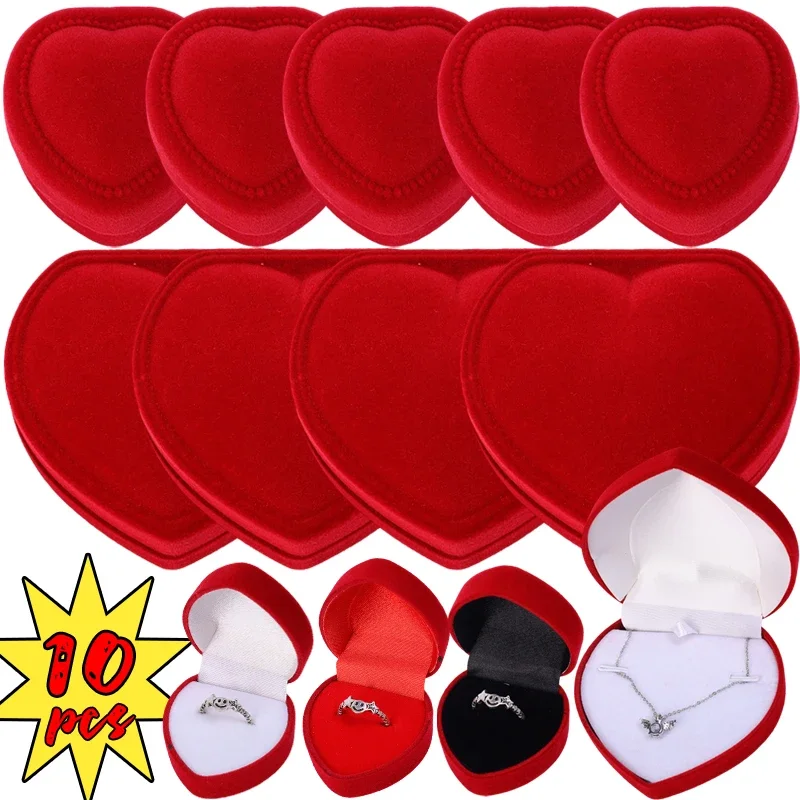 Multi size Flocking Red Heart Ring Boxes Jewelry Necklaces Earrings Display Case Wedding Ring Box Packaging Valentine’s Day Gift