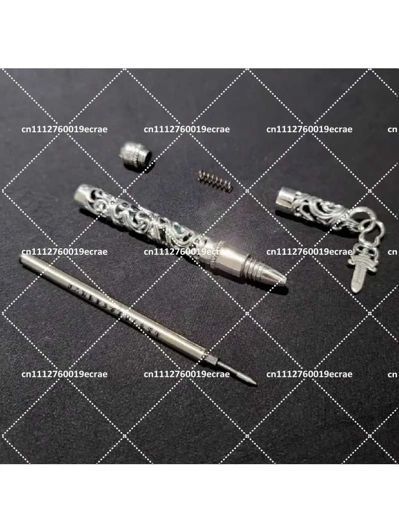 Hollow Cross Engraved Metal Ballpoint Pen, 925 Silver Tone Signature Pen, European Court Style Gift for Writing