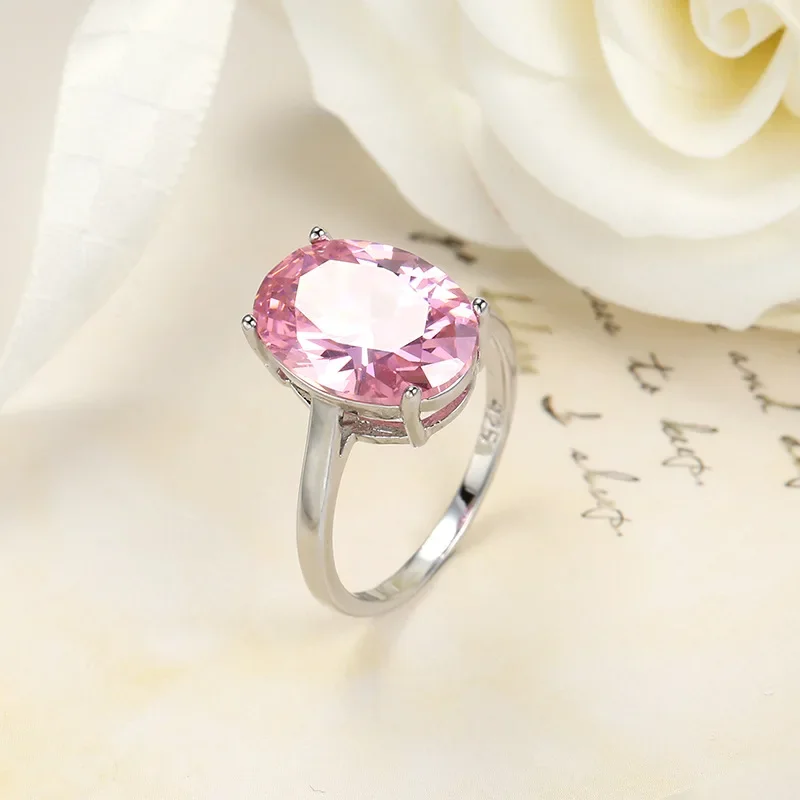 New Arrival Female Rings 925 Sterling Silver Pink Zircon Crystal Rings for Women Wedding Ring Fashion Party Jewelry Size 6-10