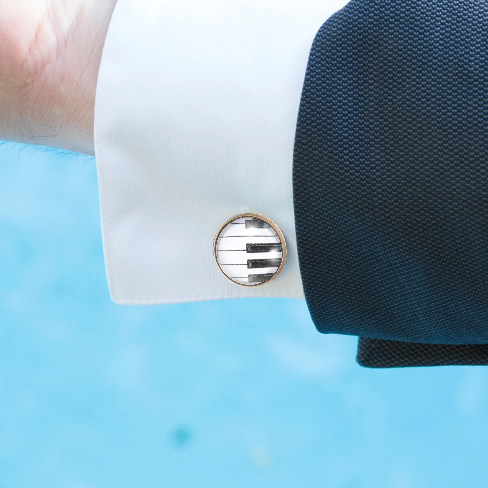 2 قطعة أزرار أكمام مستوحاة من البيانو الفريد للرجال أزرار سهرة ناعمة ترصيع قميص أنيق للأعمال المواعدة للمناسبات الخاصة