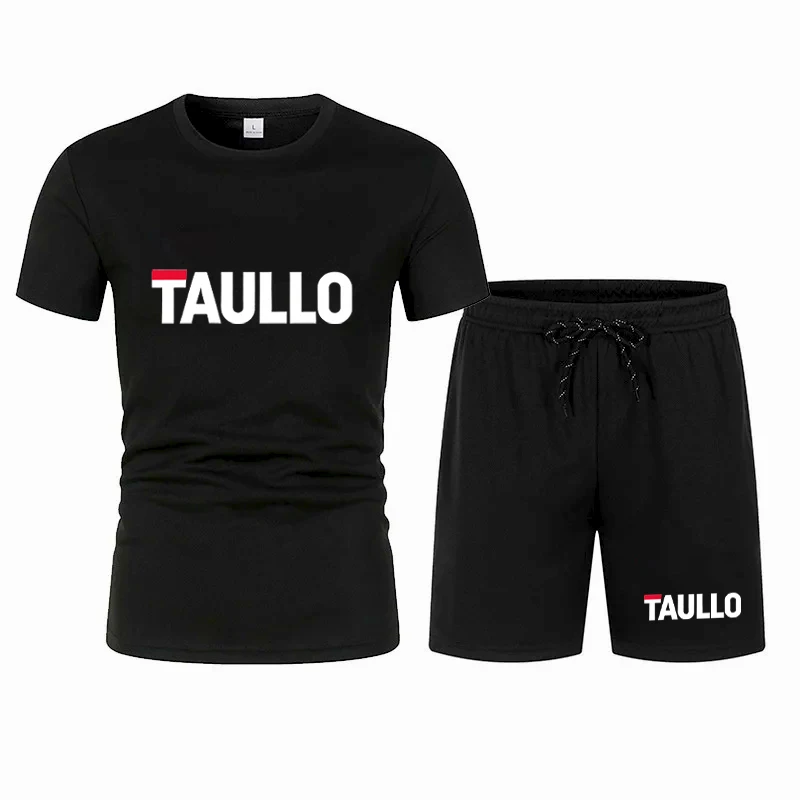 2025 Cross border New Brand Summer Men's Round Neck Cotton T-shirt+Shorts Sports Set Short Sleeve Printed T-shirt Casual